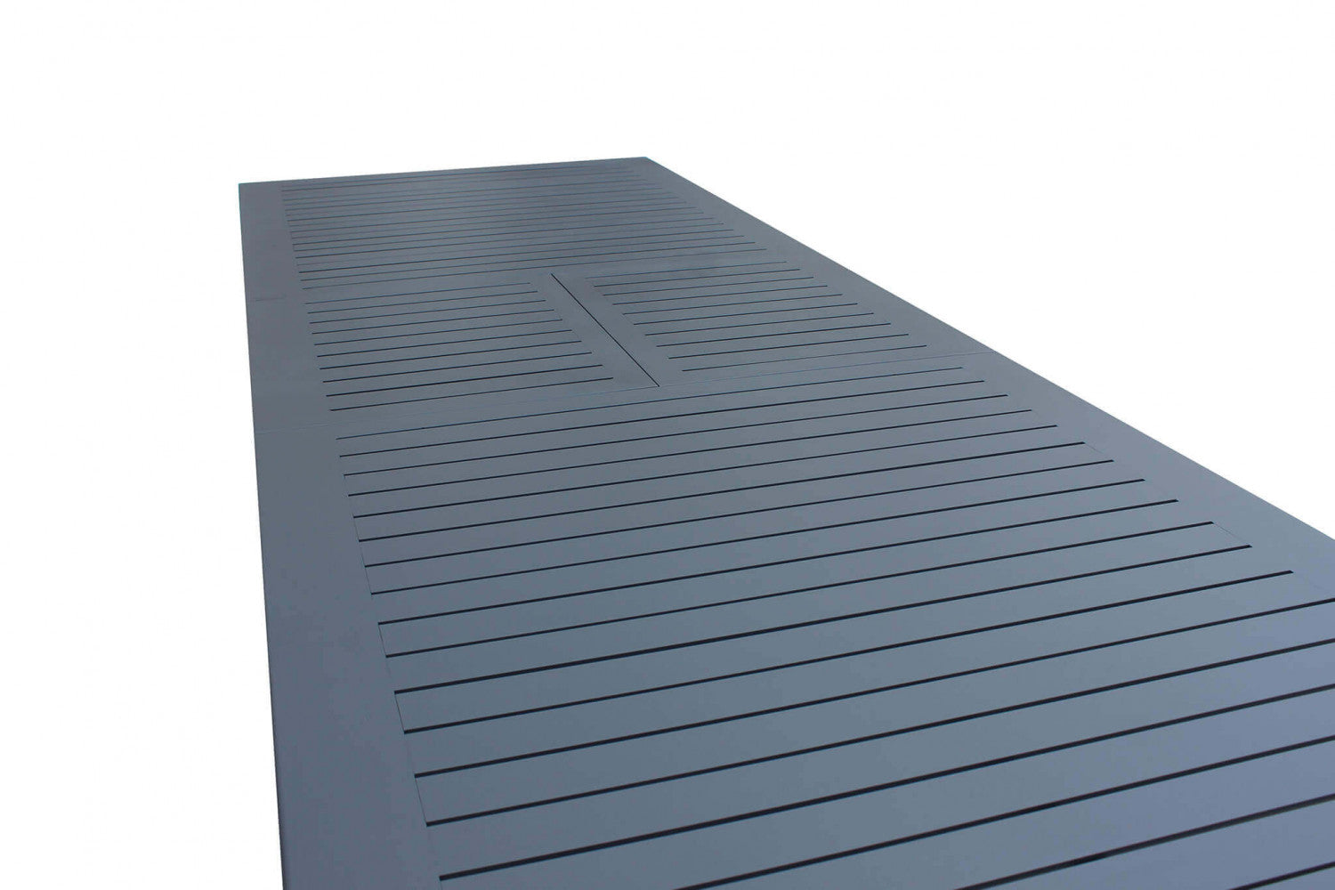 Primo piano del meccanismo di allungo del Tavolo Cuba in alluminio antracite, mostrando la robustezza e la fluidità di movimento | Albert Stock