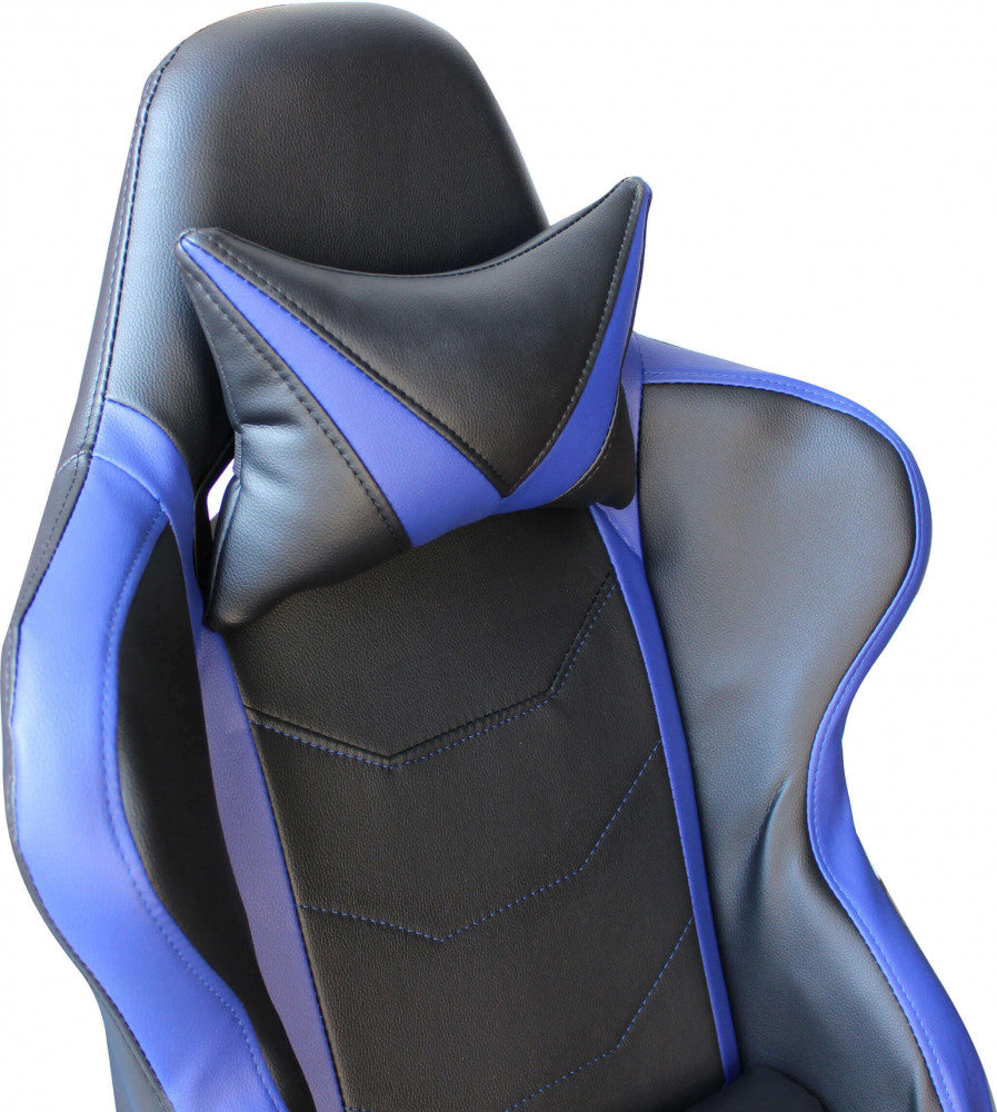 Postazione gaming con Poltrona FALLOUT Blu e Nera e scrivania.