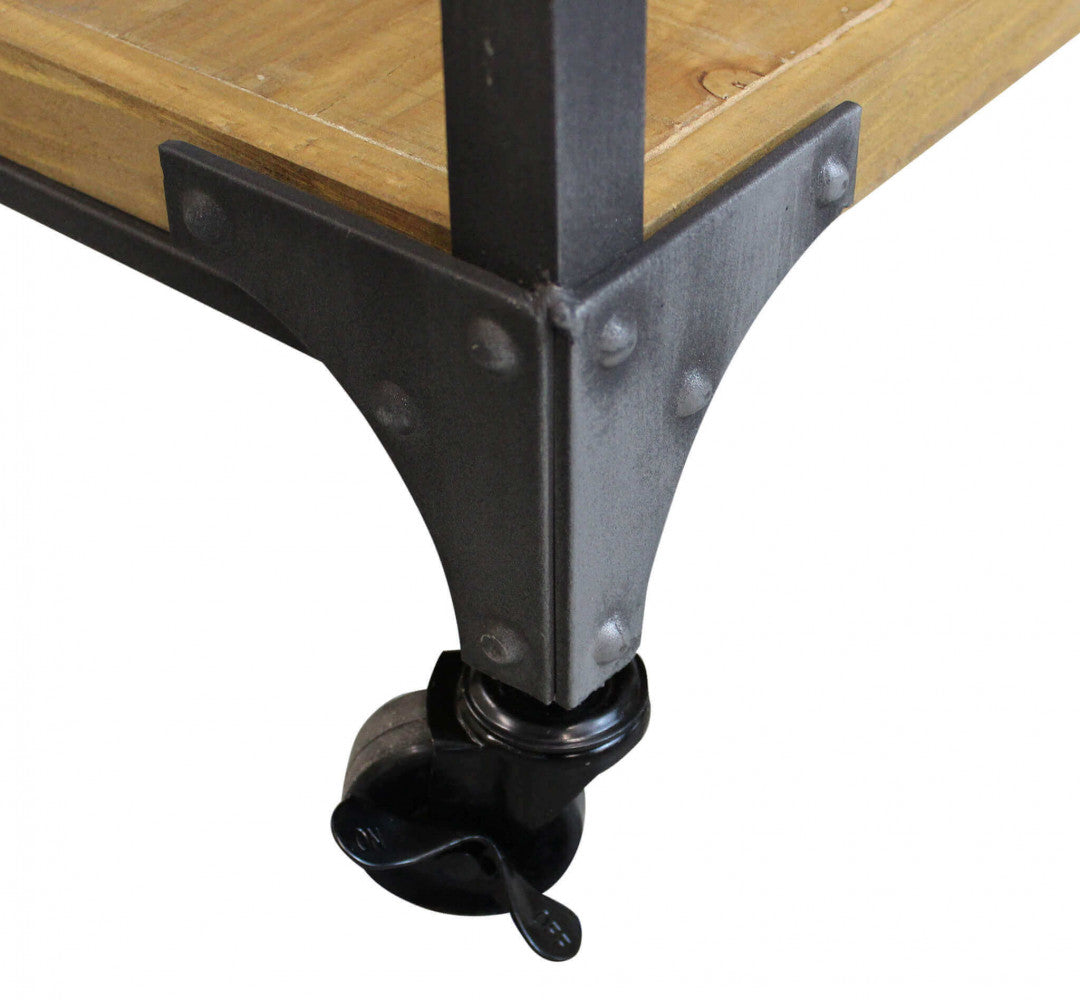 Libreria Tavolo Buddy in legno marrone e struttura in acciaio nero, stile industriale dettaglio Ruota | Albert Stock