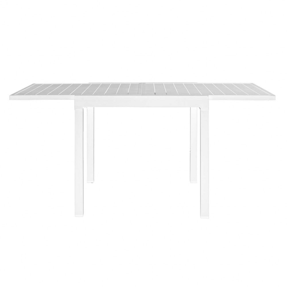 Tavolo fisso e allungabile per esterni Hawaii 90/180x90 cm, con design moderno e robusto nel colore bianco vista frontale| Albert Stock