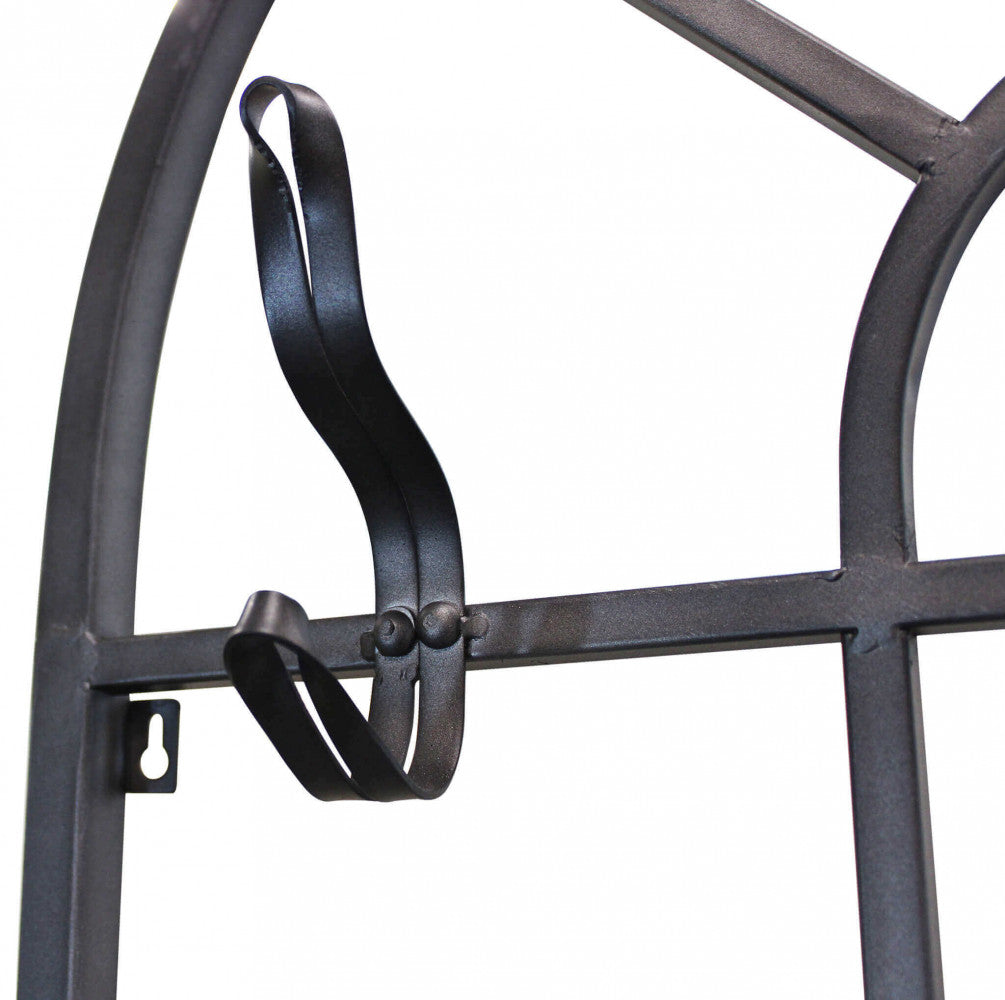 Dettaglio Ganci Appendiabiti con panca Booker in legno marrone e struttura in acciaio nero, ideale per l'ingresso | Albert Stock