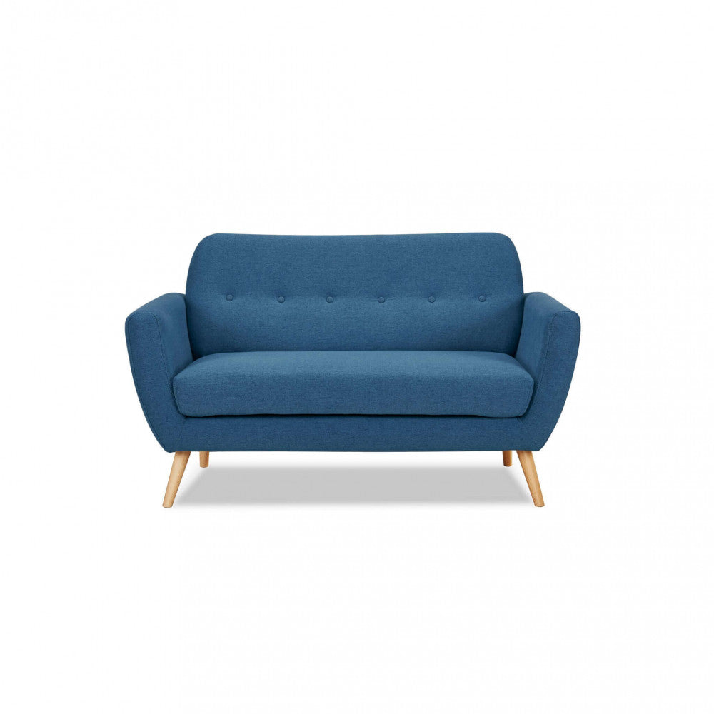 Divano 2 posti Burton blu by Albert in tessuto, design moderno con bottoni e gambe in polipropilene