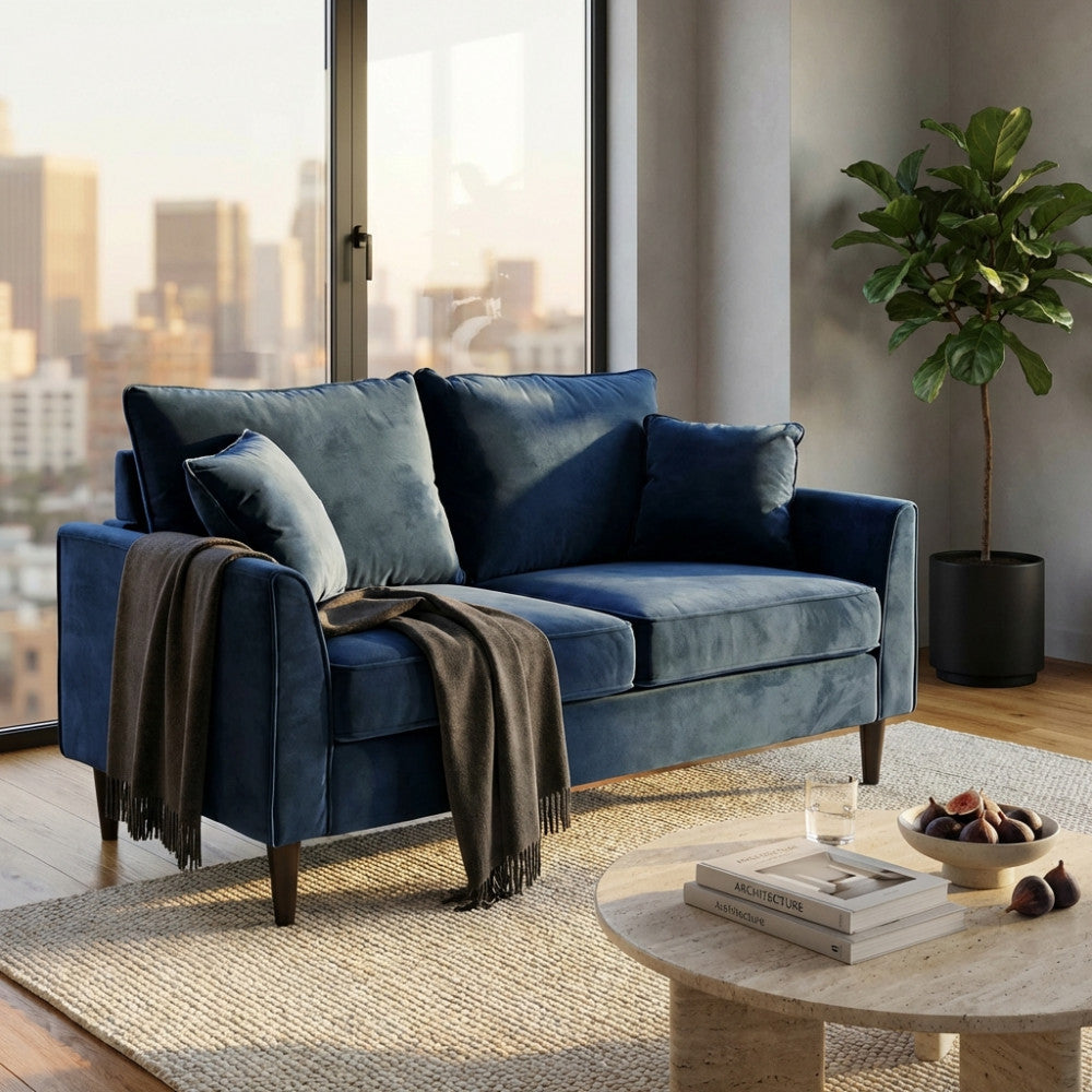Divano 2 Posti Chandler in Velluto Blu - HF807206-BLU