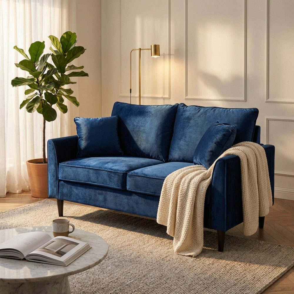 Divano 2 Posti Chandler in Velluto Blu - HF807206-BLU - foto 2