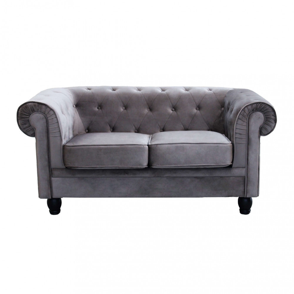 Divano 2 posti Chesterfield by Albert in velluto color taupe (grigio), design classico capitonnè