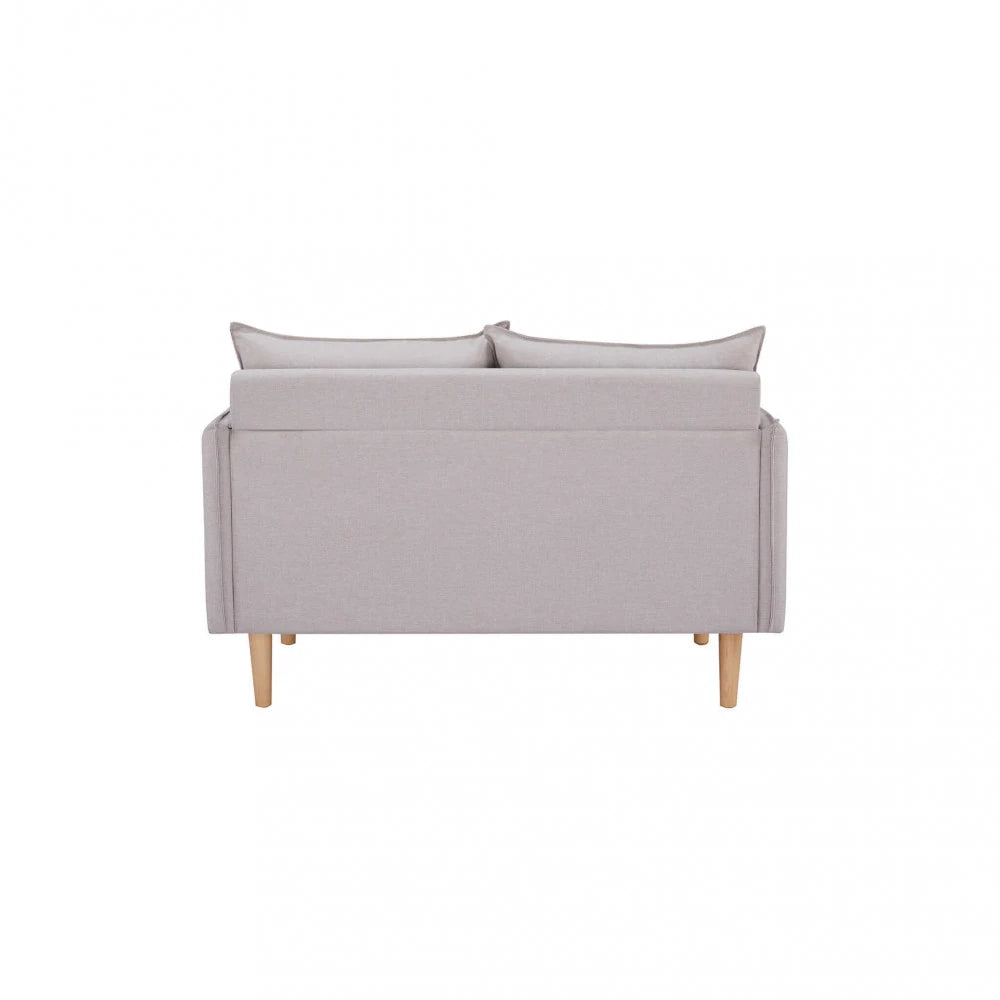 Divano 2 Posti Florin in Tessuto Beige (130 cm) con gambe in legno, design moderno ed elegante, vista posteriore