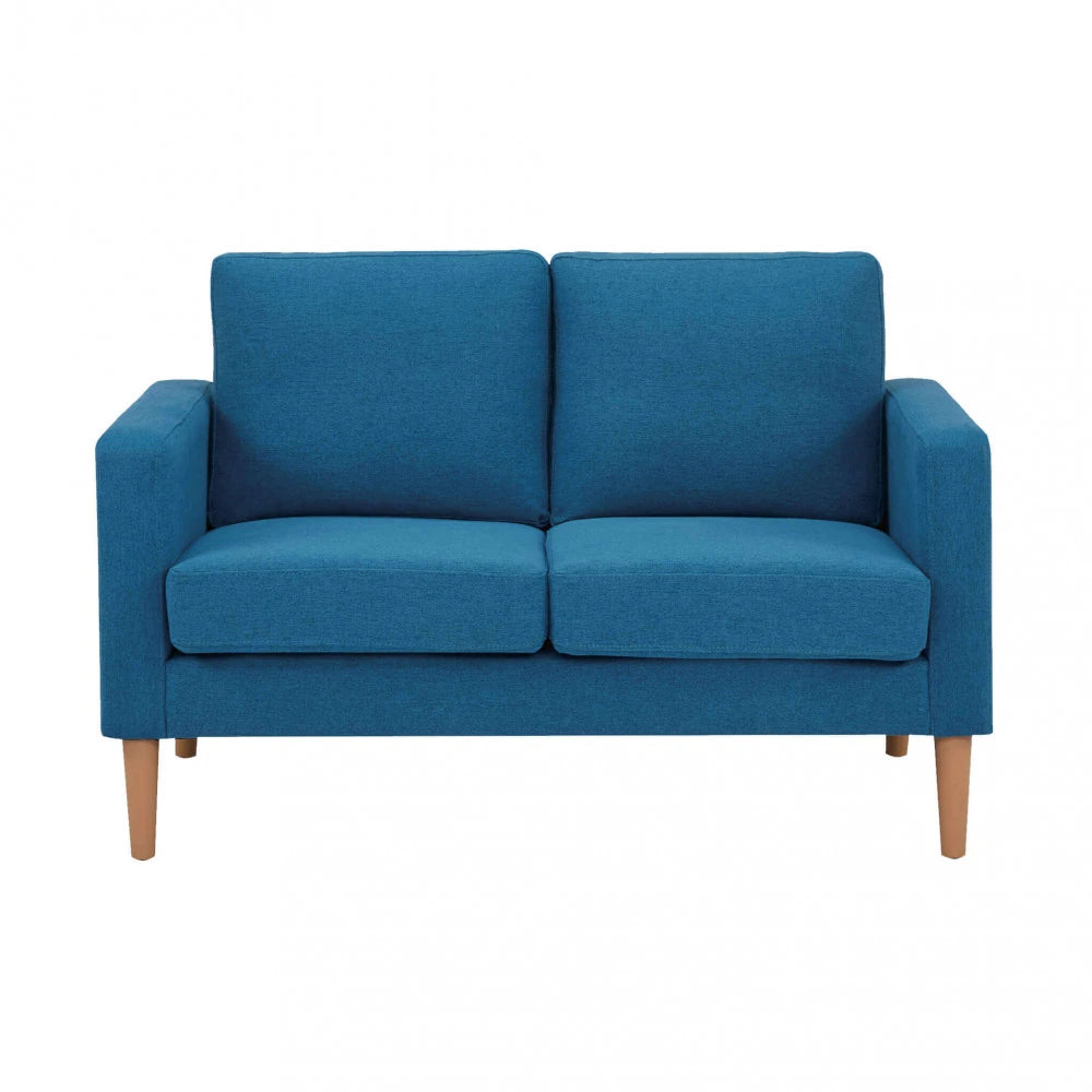 Divano 2 Posti Ramsey in Tessuto Blu (124 cm) con gambe in polipropilene, design moderno e compatto