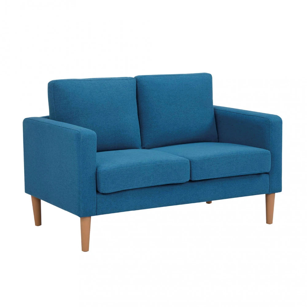 Divano 2 Posti Ramsey in Tessuto Blu (124 cm) con gambe in polipropilene, design moderno e compatto, panoramica Laterale