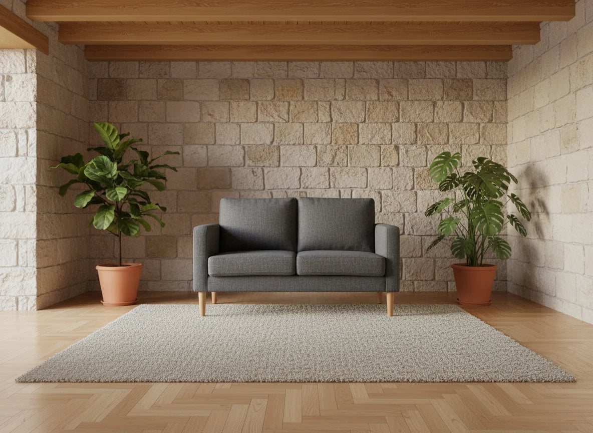 Divano 2 Posti Ramsey in Tessuto Grigio Scuro (124 cm) con gambe in polipropilene, design moderno e compatto