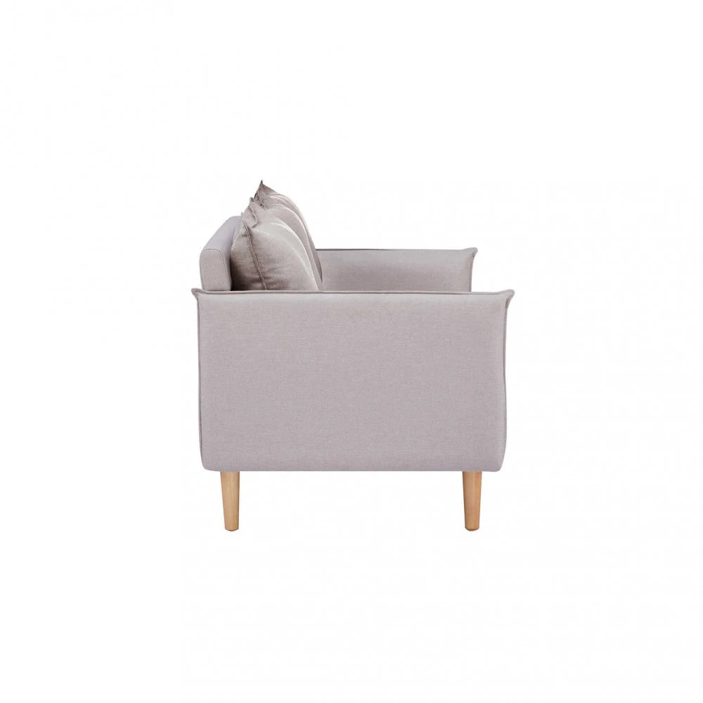 Divano 3 Posti Florin in Tessuto Beige (188 cm) con gambe in legno, design moderno ed elegante, profilo laterale