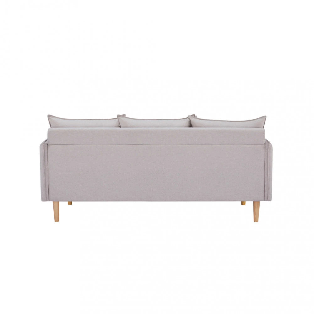 Divano 3 Posti Florin in Tessuto Beige (188 cm) con gambe in legno, design moderno ed elegante, vista posteriore