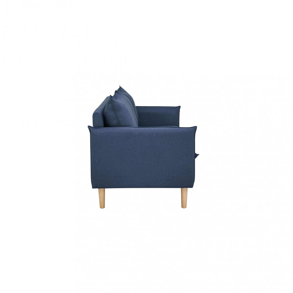 Divano 3 Posti Florin in Tessuto Blu (188 cm) con gambe in legno, design moderno ed elegante, profilo laterale