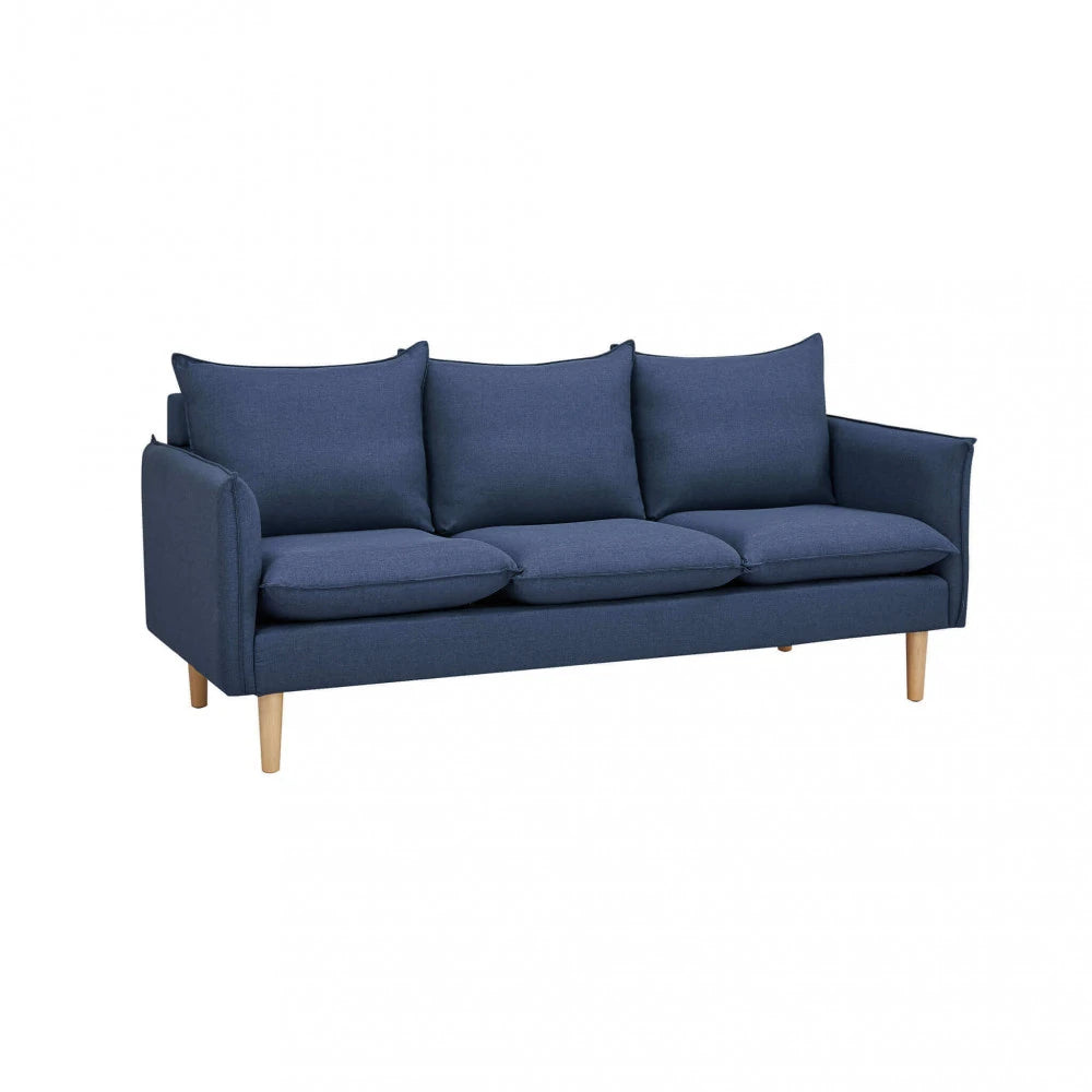 Divano 3 Posti Florin in Tessuto Blu (188 cm) con gambe in legno, design moderno ed elegante, profilo frontale
