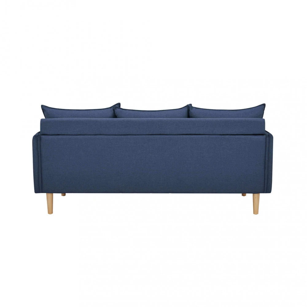 Divano 3 Posti Florin in Tessuto Blu (188 cm) con gambe in legno, design moderno ed elegante, vista posteriore