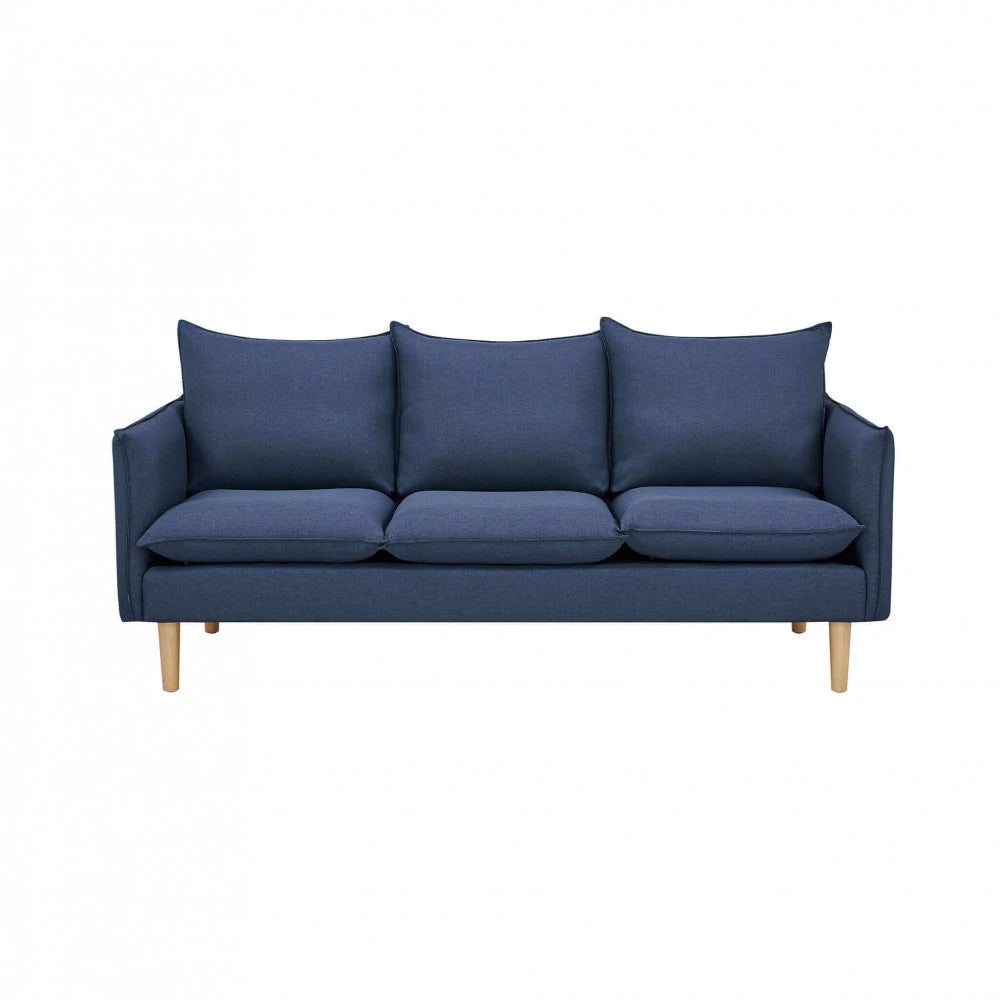 Divano 3 Posti Florin in Tessuto Blu (188 cm) con gambe in legno, design moderno ed elegante