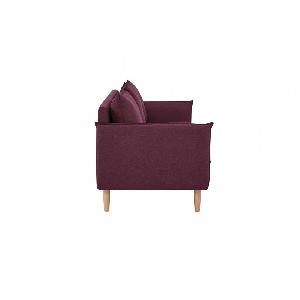 Divano 3 Posti Florin in Tessuto Viola (188 cm) con gambe in legno, design moderno ed elegante, vista laterale