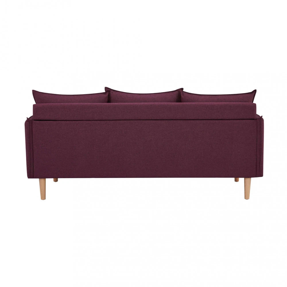 Divano 3 Posti Florin in Tessuto Viola (188 cm) con gambe in legno, design moderno ed elegante, vista posteriore