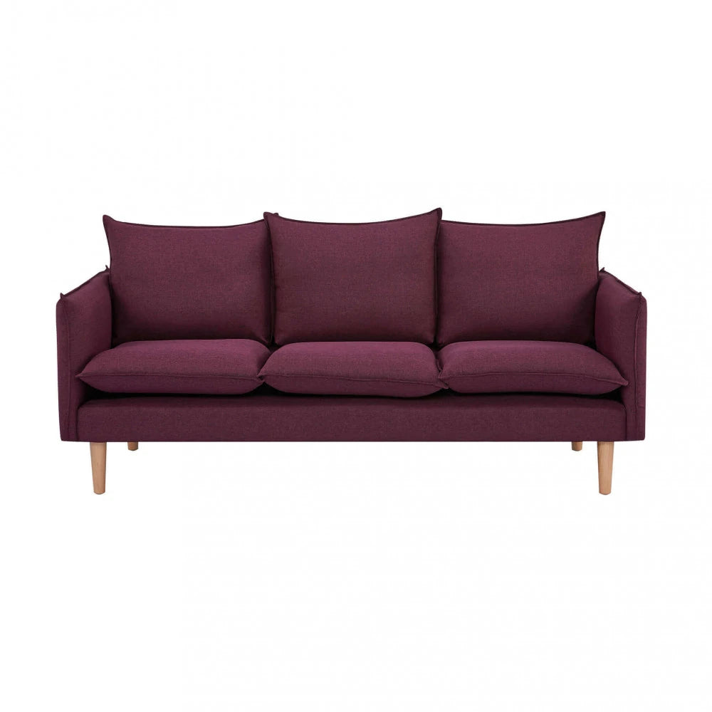 Divano 3 Posti Florin in Tessuto Viola (188 cm) con gambe in legno, design moderno ed elegante.