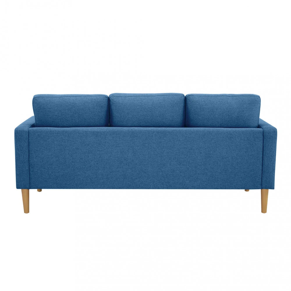 Divano 3 Posti Ramsey in Tessuto Blu (177 cm) con gambe in polipropilene, design moderno e compatto, vista posteriore