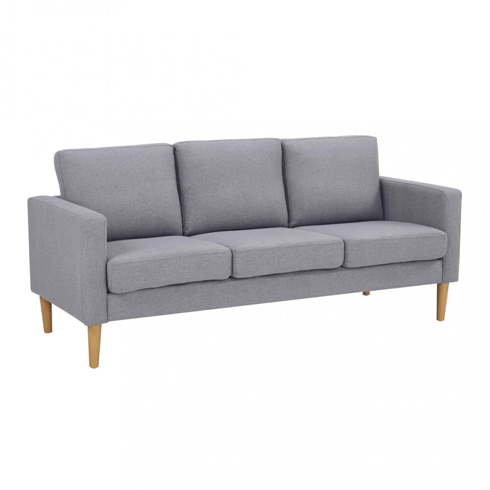 Divano 3 Posti Ramsey in Tessuto Grigio Chiaro (177 cm) con gambe in polipropilene, design moderno e compatto, panoramica Frontale