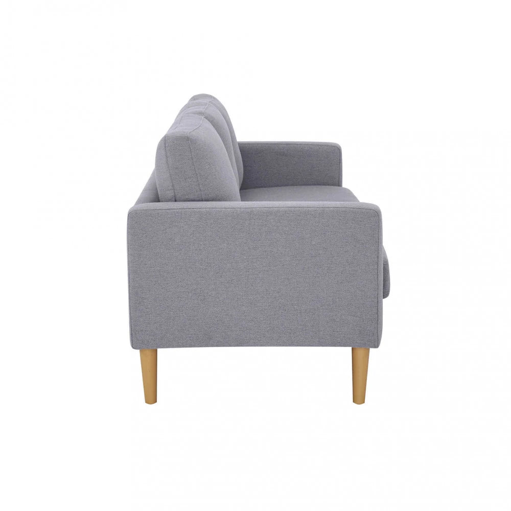 Divano 3 Posti Ramsey in Tessuto Grigio Chiaro (177 cm) con gambe in polipropilene, design moderno e compatto, vista laterale