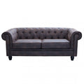 Divano Chesterfield 3 posti in ecopelle vintage marrone, con lavorazione capitonnè su schienale e braccioli