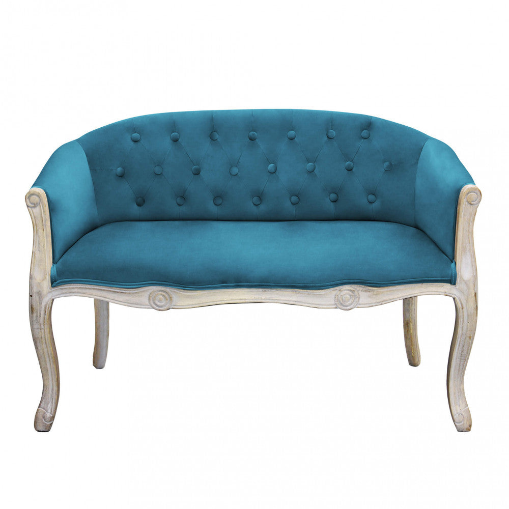 Divano Coleman by Albert in velluto colore blu, design elegante e compatto