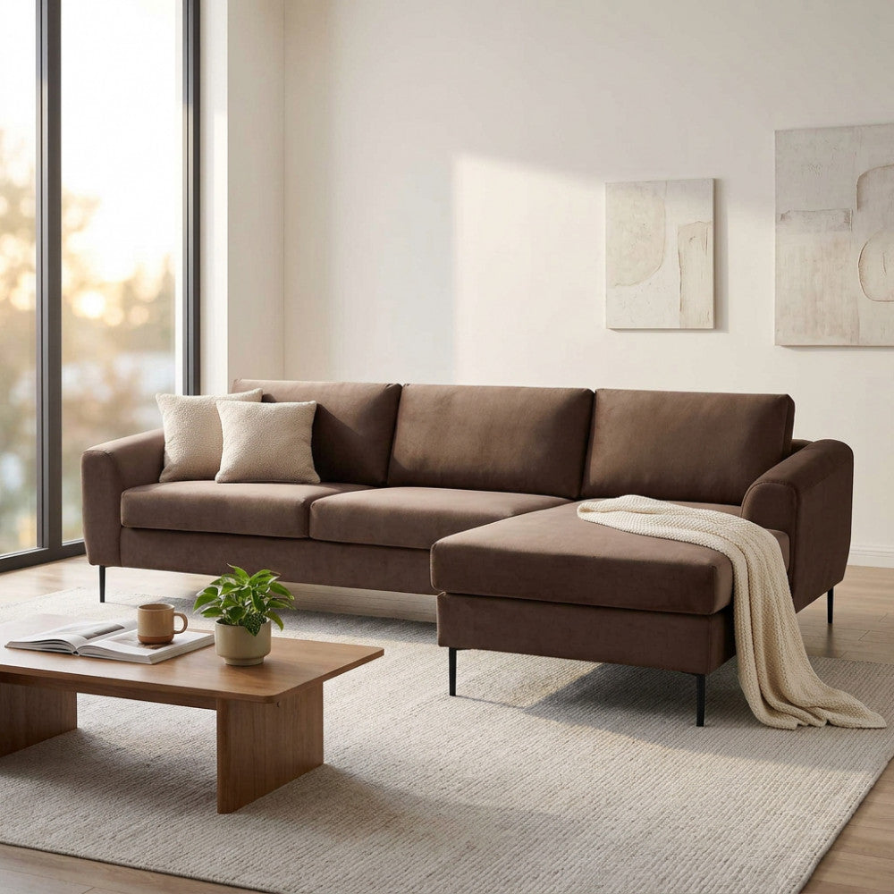 Divano con Chaise Longue Gregory 4 Posti in Tessuto Marrone - HF807210-MRNE - foto 2