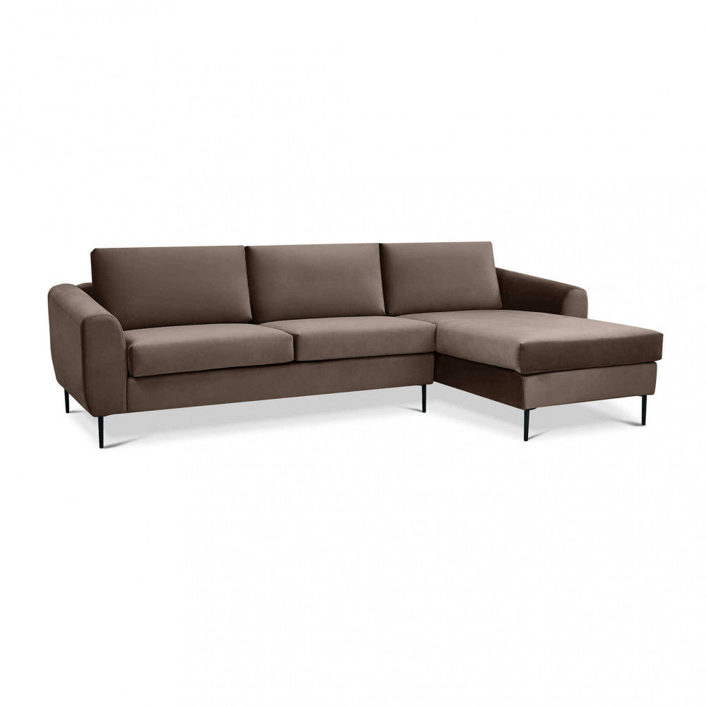 Divano con Chaise Longue Gregory 4 Posti in Tessuto Marrone - HF807210-MRNE - foto 3