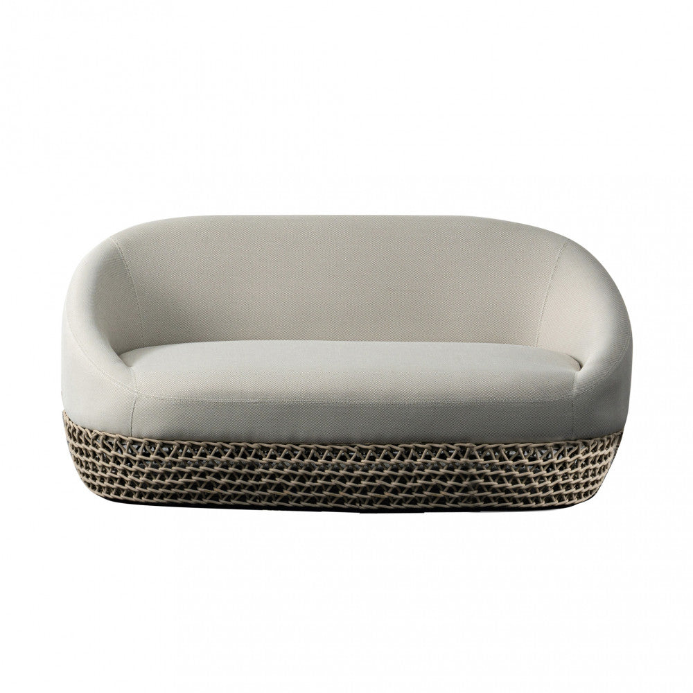 Divano da Esterno Lafayette 2 Posti con struttura in alluminio e rivestimento in corda beige.