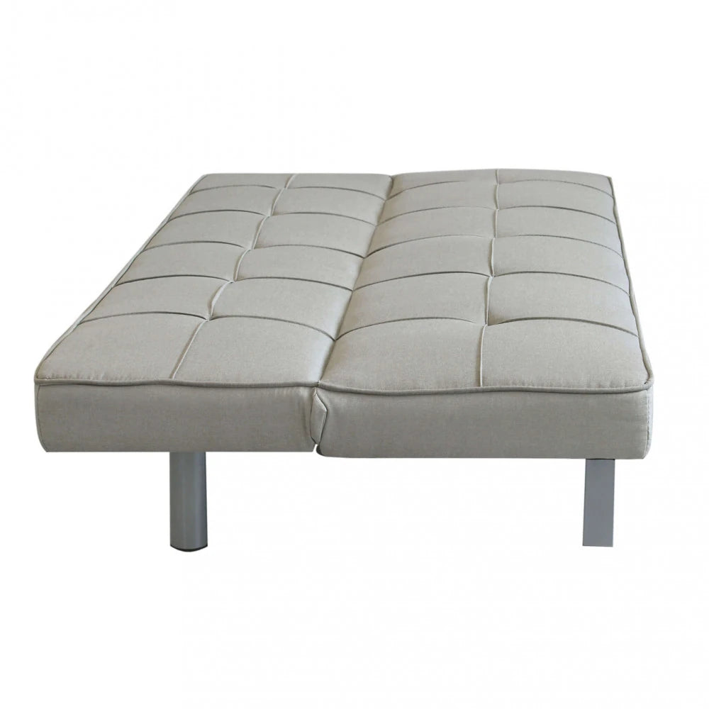 Divano Letto Aaron 178 cm in Tessuto Grigio Chiaro Melange, struttura in metallo e legno, design compatto e versatile, panoramica laterale modalità letto