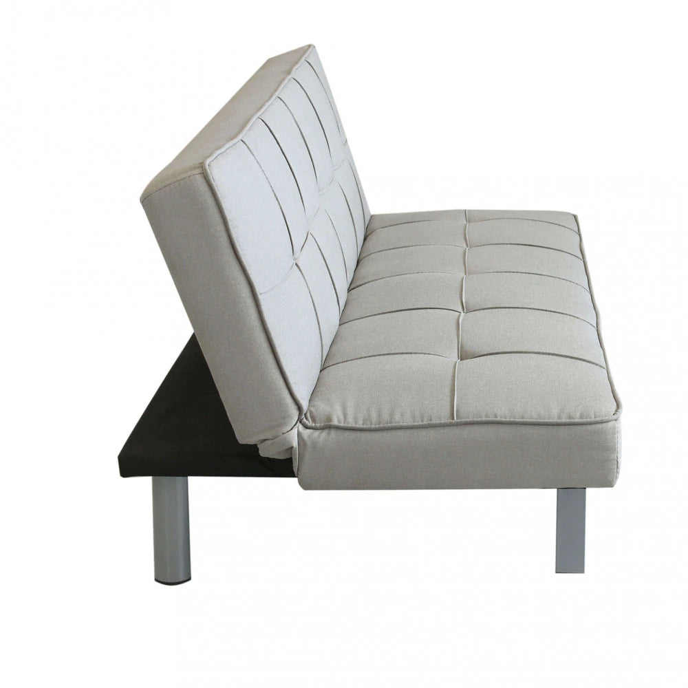 Divano Letto Aaron 178 cm in Tessuto Grigio Chiaro Melange, struttura in metallo e legno, design compatto e versatile, vista laterale