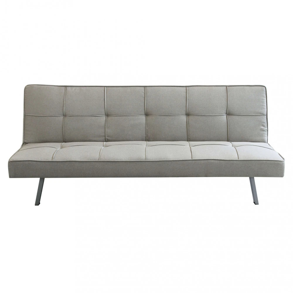 Divano Letto Aaron 178 cm in Tessuto Grigio Chiaro Melange, struttura in metallo e legno, design compatto e versatile, panoramica frontale