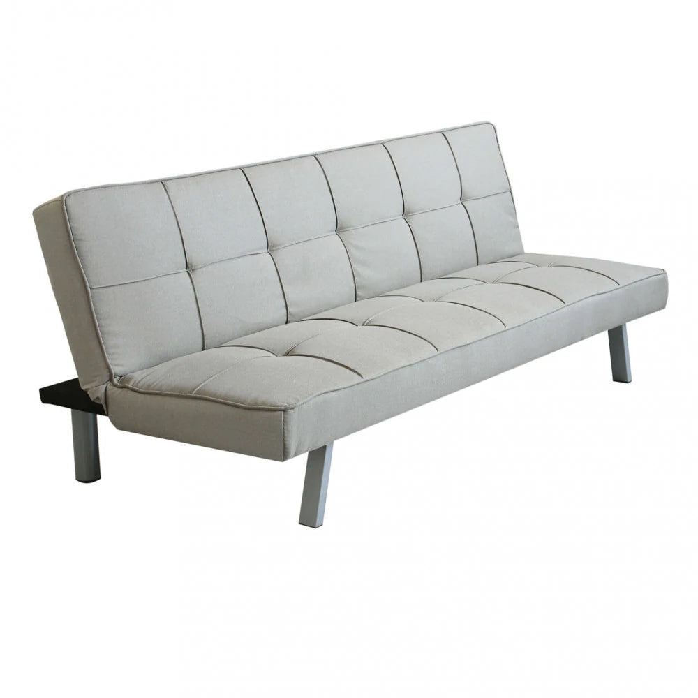 Divano Letto Aaron 178 cm in Tessuto Grigio Chiaro Melange, struttura in metallo e legno, design compatto e versatile, panoramica laterale
