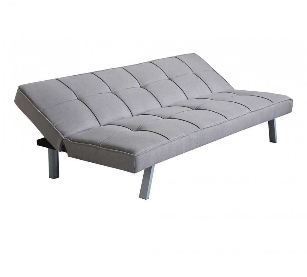 Divano Letto Aaron 178 cm in Tessuto Grigio Melange, struttura in metallo e legno, design compatto e versatile, panoramica laterale meccanismo apertura letto