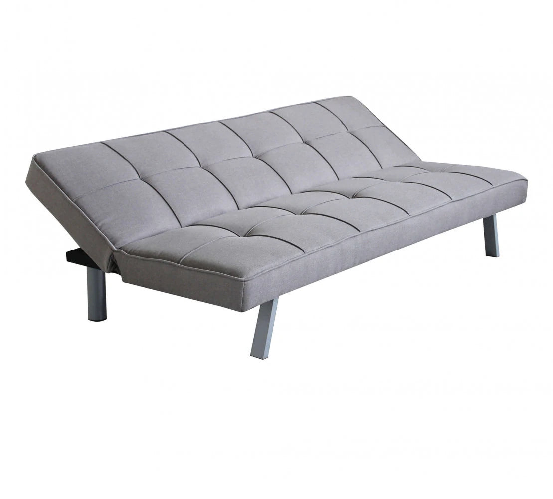 Divano Letto Aaron 178 cm in Tessuto Grigio Melange, struttura in metallo e legno, design compatto e versatile, panoramica laterale meccanismo apertura letto