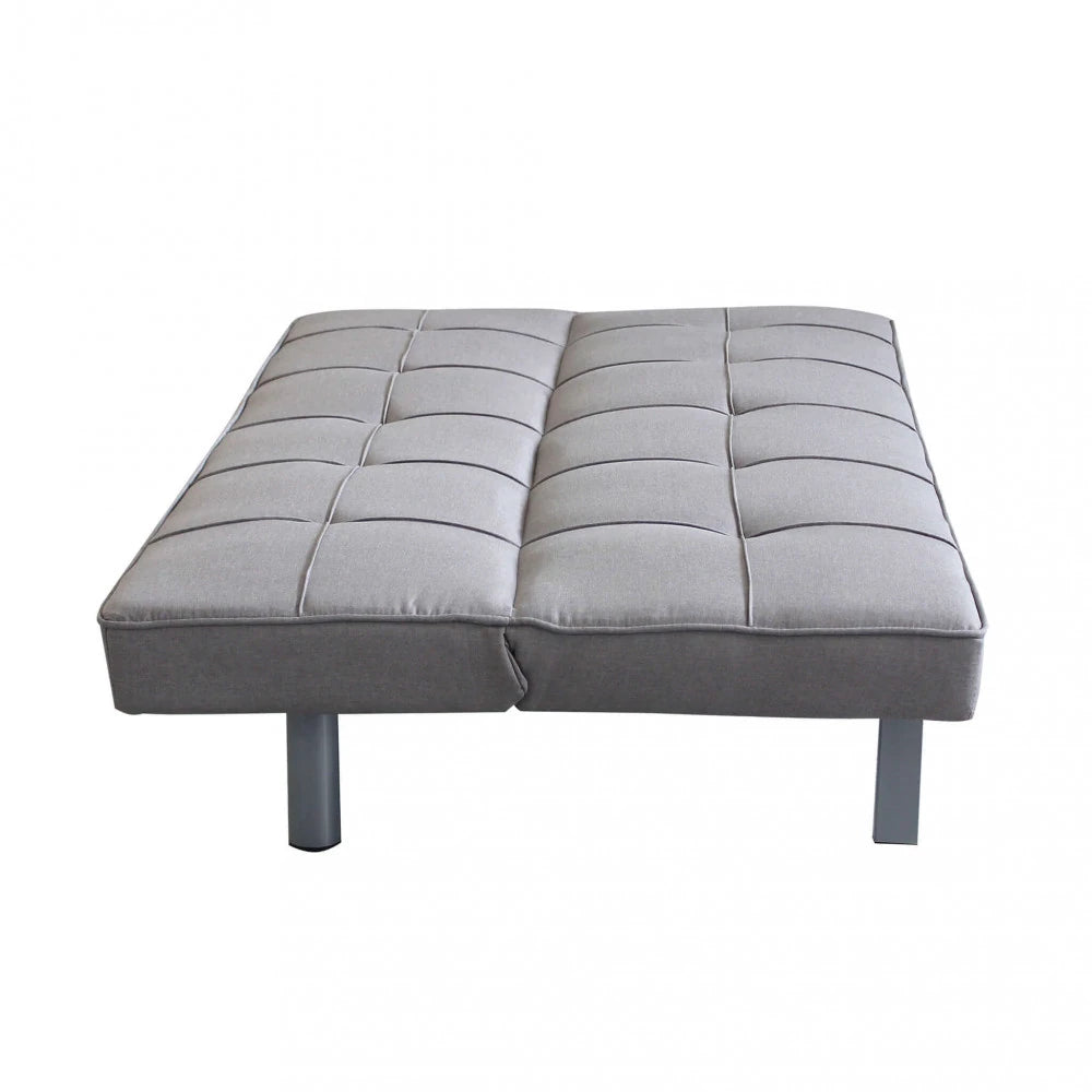 Divano Letto Aaron 178 cm in Tessuto Grigio Melange, struttura in metallo e legno, design compatto e versatile, vista laterale modalità letto
