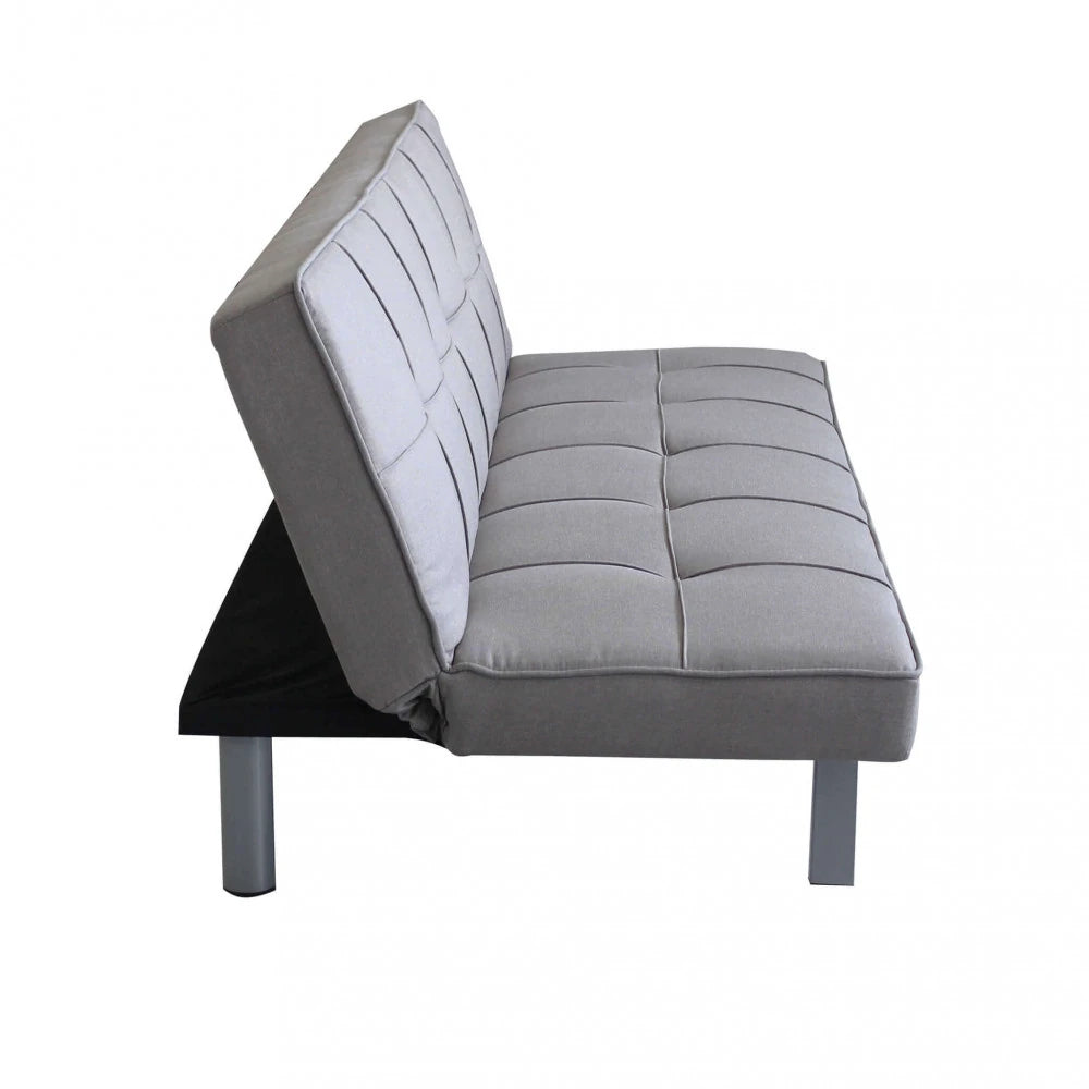 Divano Letto Aaron 178 cm in Tessuto Grigio Melange, struttura in metallo e legno, design compatto e versatile, vista laterale