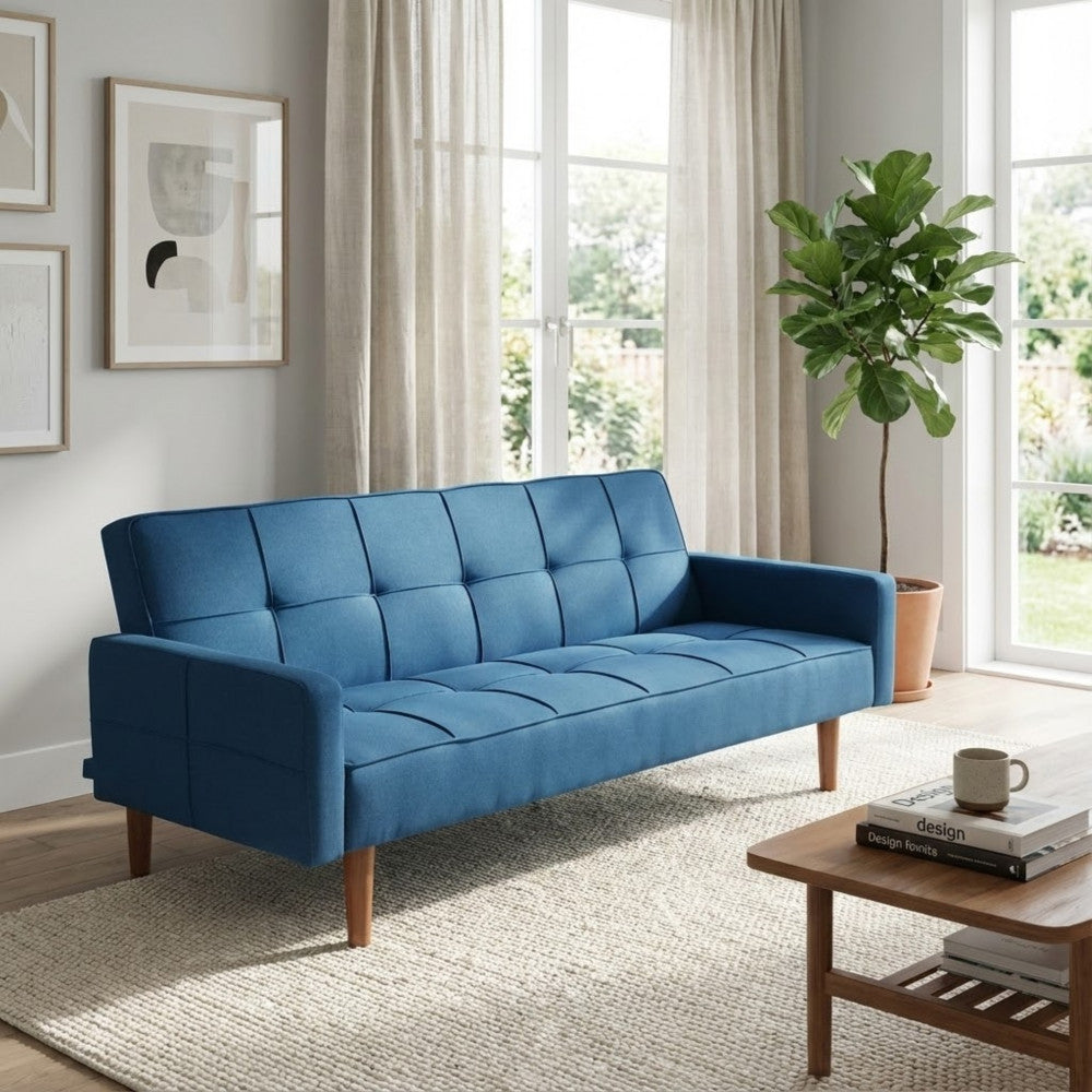 Divano Letto Anson 3 Posti in Tessuto Blu Mélange - HF807094 - foto 4