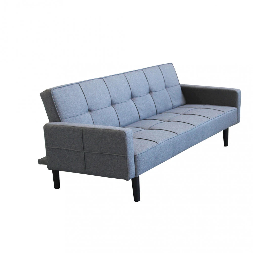 Divano Letto Anson 194 cm in Tessuto Grigio Scuro Melange, struttura in metallo e legno, design versatile e funzionale., panoramica laterale