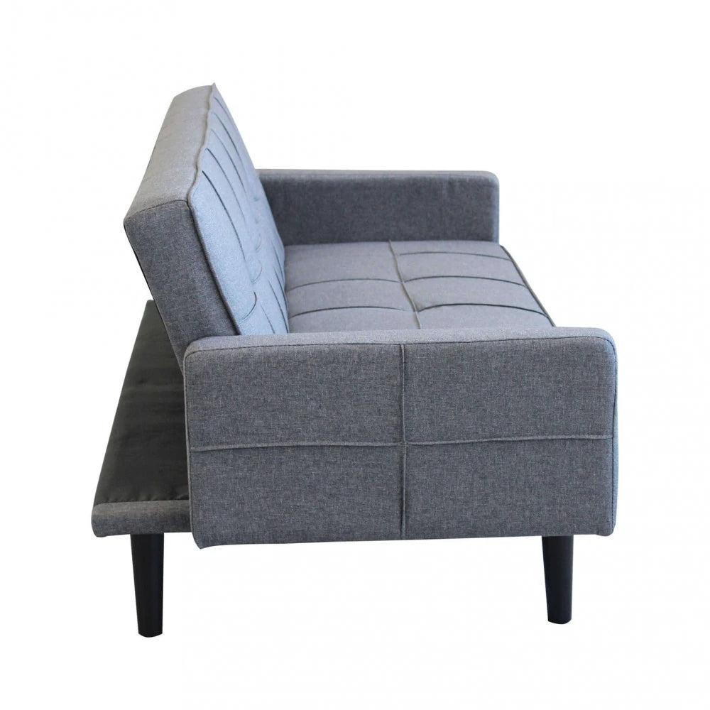 Divano Letto Anson 194 cm in Tessuto Grigio Scuro Melange, struttura in metallo e legno, design versatile e funzionale., vista laterale