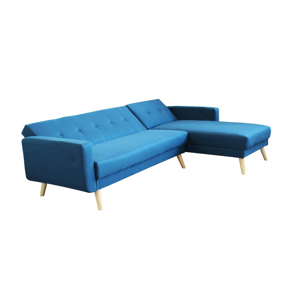 Divano Letto Arthur 176 cm in Tessuto Blu Melange, struttura in metallo e legno, design versatile e funzionale, dettaglio meccanismo apertura a letto