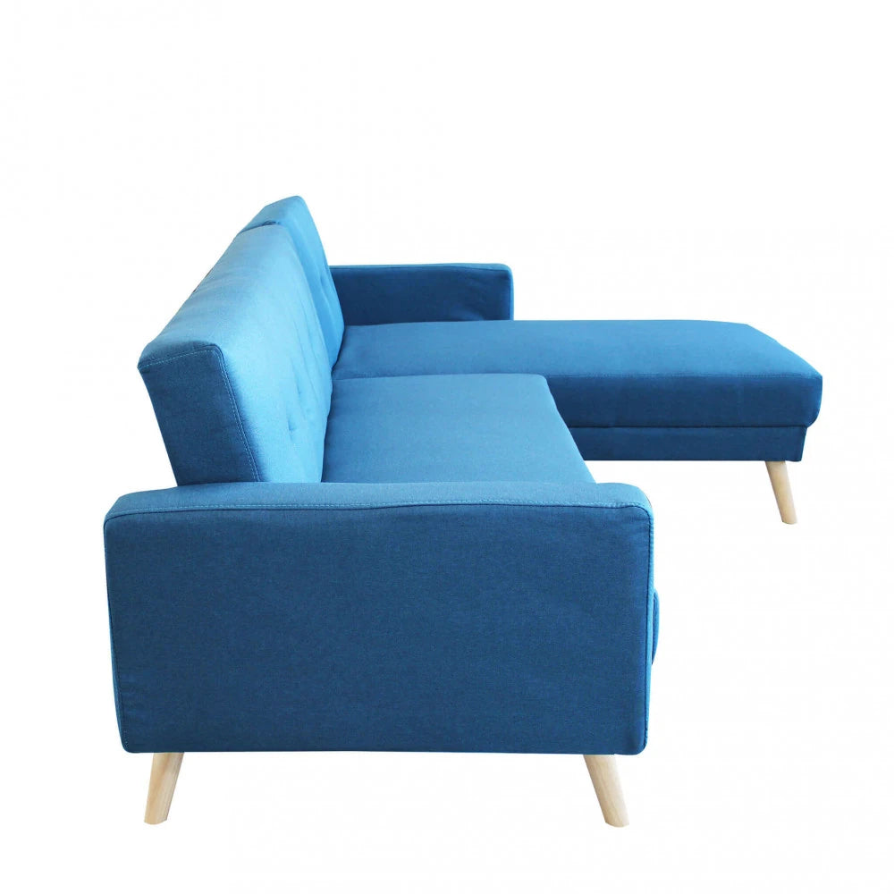 Divano Letto Arthur 176 cm in Tessuto Blu Melange, struttura in metallo e legno, design versatile e funzionale, vista laterale