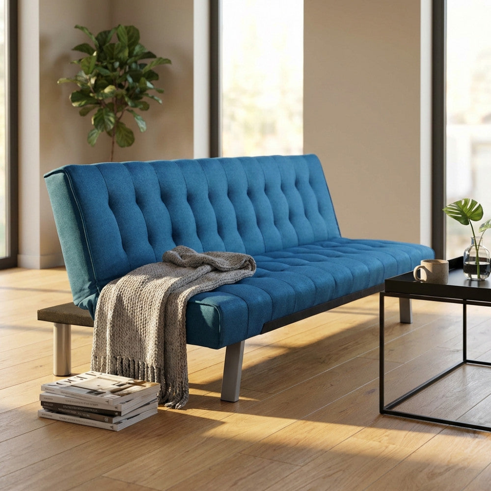 Divano Letto Barry 3 Posti in Tessuto Blu Mélange - HF807098