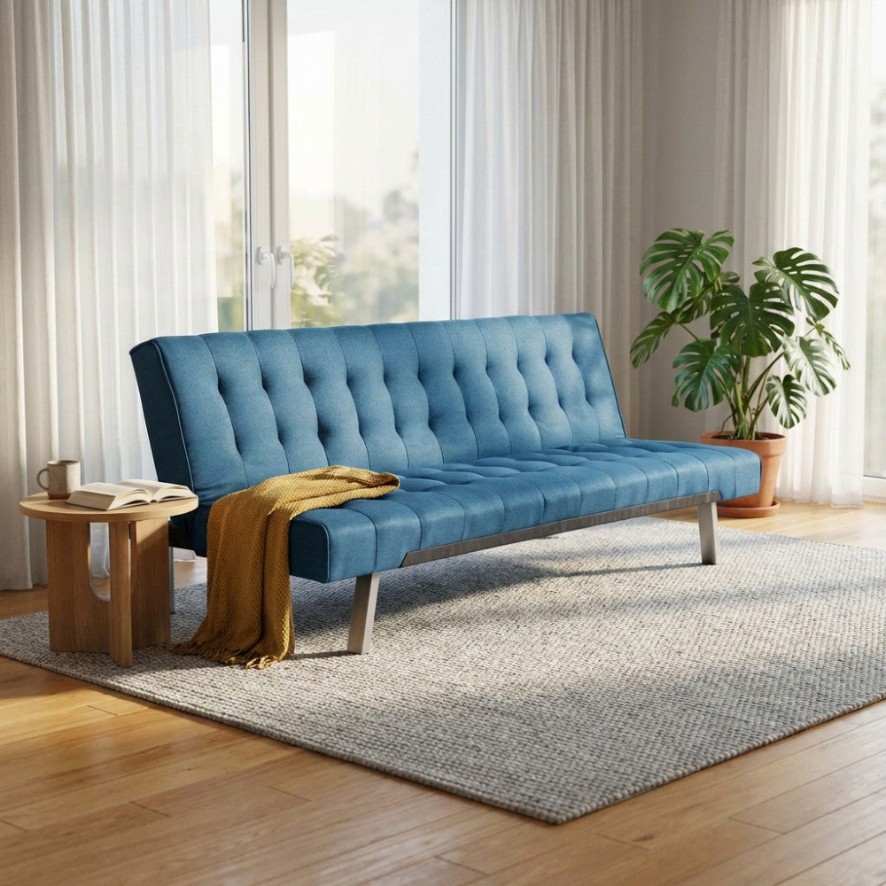 Divano Letto Barry 3 Posti in Tessuto Blu Mélange - HF807098 - foto 2