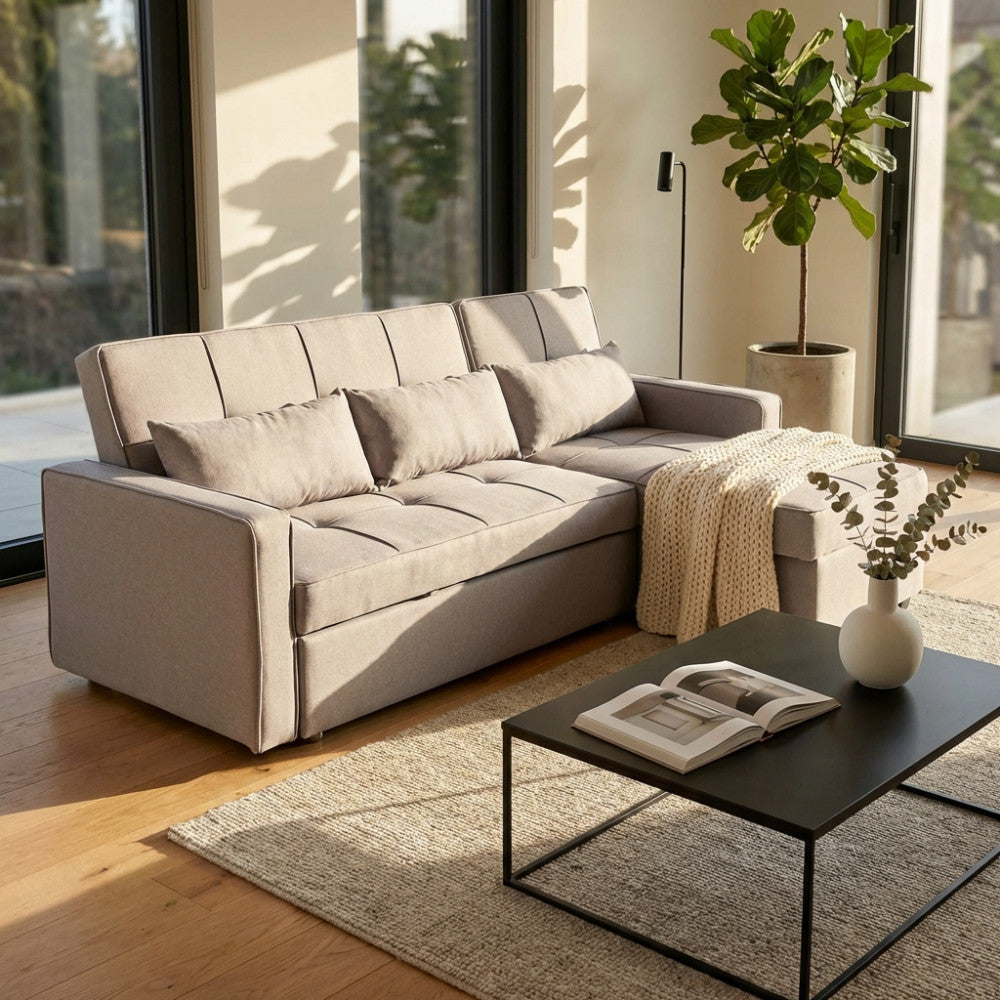 Divano Letto Cedric 3 Posti in Tessuto Grigio - HF807207-GREY