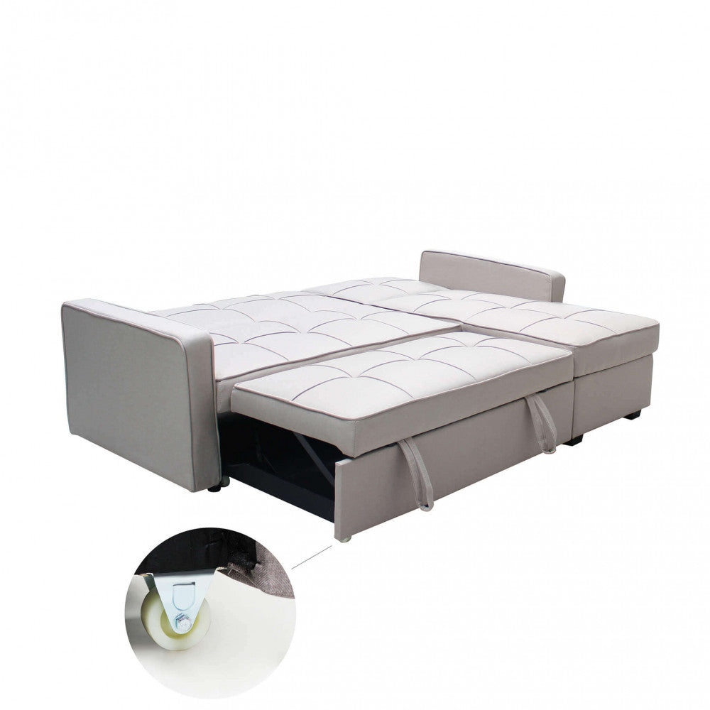Dettaglio delle robuste ruote del meccanismo estraibile del divano letto Cedric.