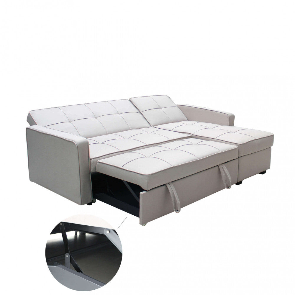 Divano Cedric trasformato in letto, con la seduta estraibile completamente aperta per il massimo comfort.