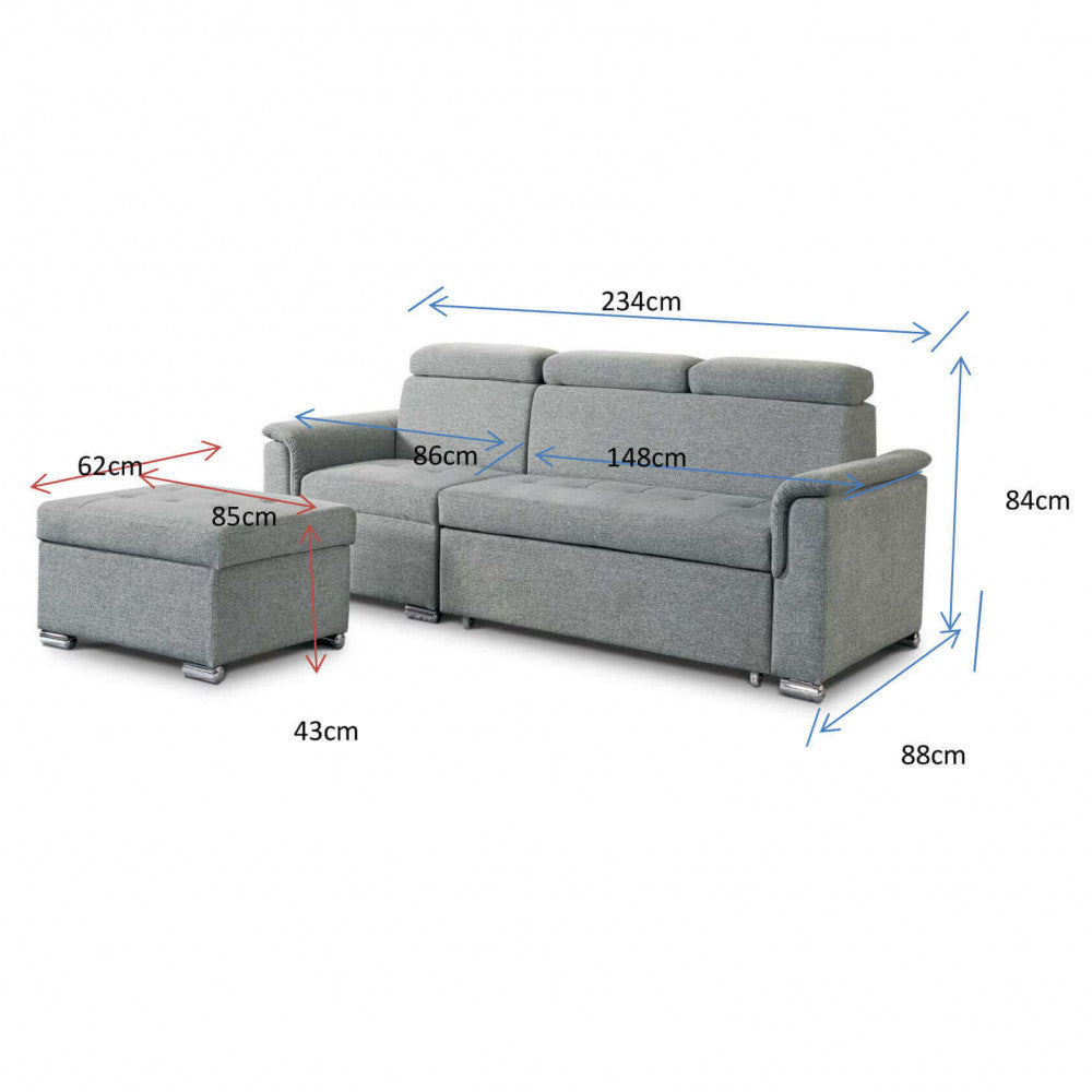 Divano letto Derrick grigio chiaro by Albert in un soggiorno moderno, versatile e accogliente scheda tecnica