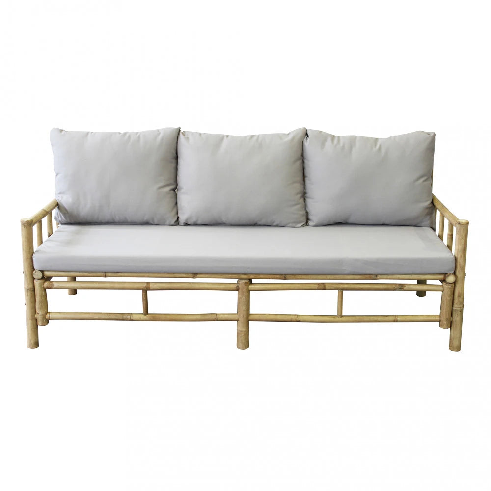 Divano Margarita con struttura in bamboo marrone e cuscino, dal design elegante e multifunzionale